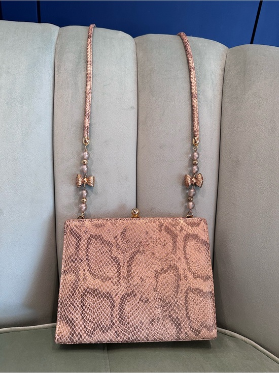 Rodo Handbags - Vintage RODO Italy Snakeskin Evening Clutch Beaded Strap
